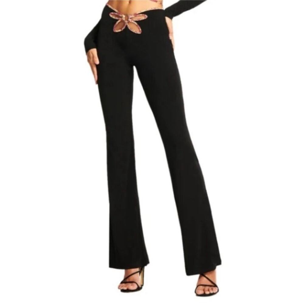 I.AM.GIA Renalee Flower Cut Out Metal Hoop Flare Pants Black Size Small Y2K Af24